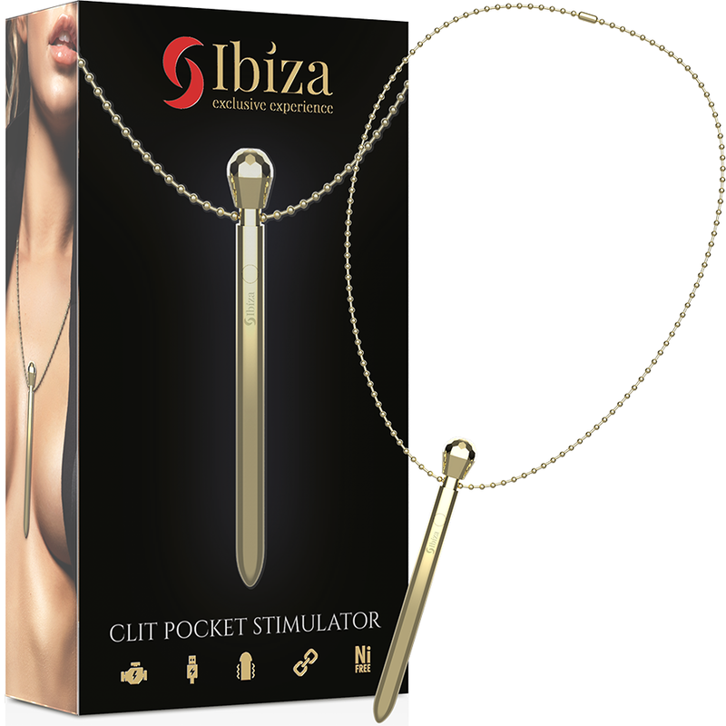 Ibiza - stimolatore clit pocket (collana) caricatore usb 12 modalità di vibrazione dorato 12,2 x 1,5-2
