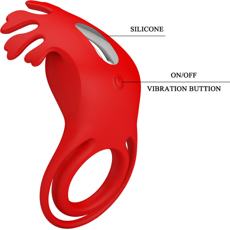 Pretty love - anello vibratore ruben 7 vibrazioni in silicone rosso-6