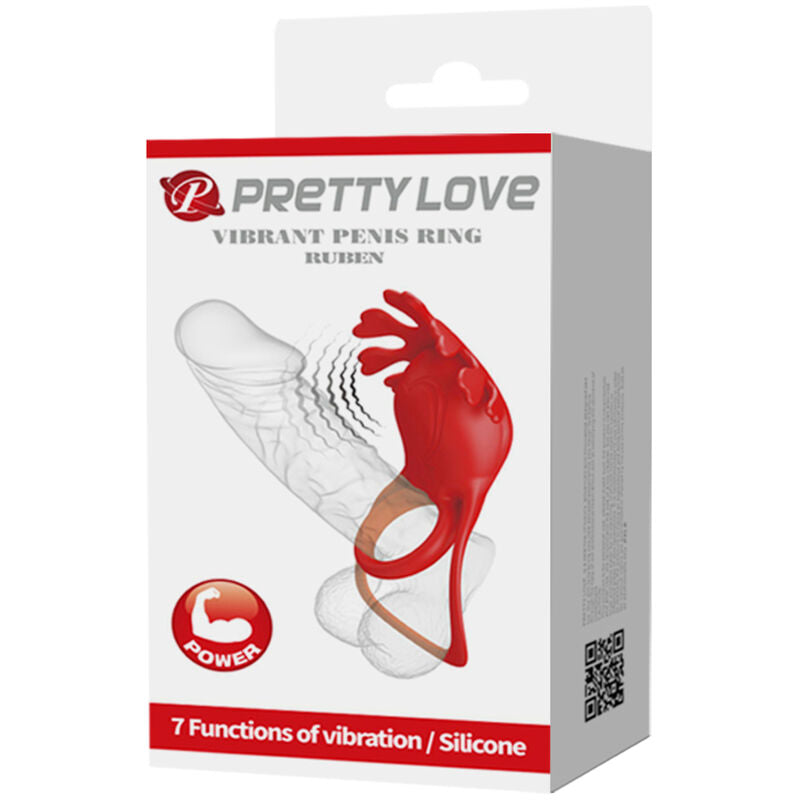 Pretty love - anello vibratore ruben 7 vibrazioni in silicone rosso-8