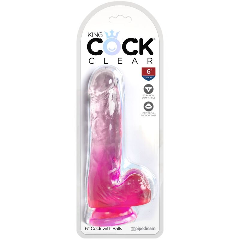 King cock clear - pene realistico con sfere 13,5 cm rosa-1