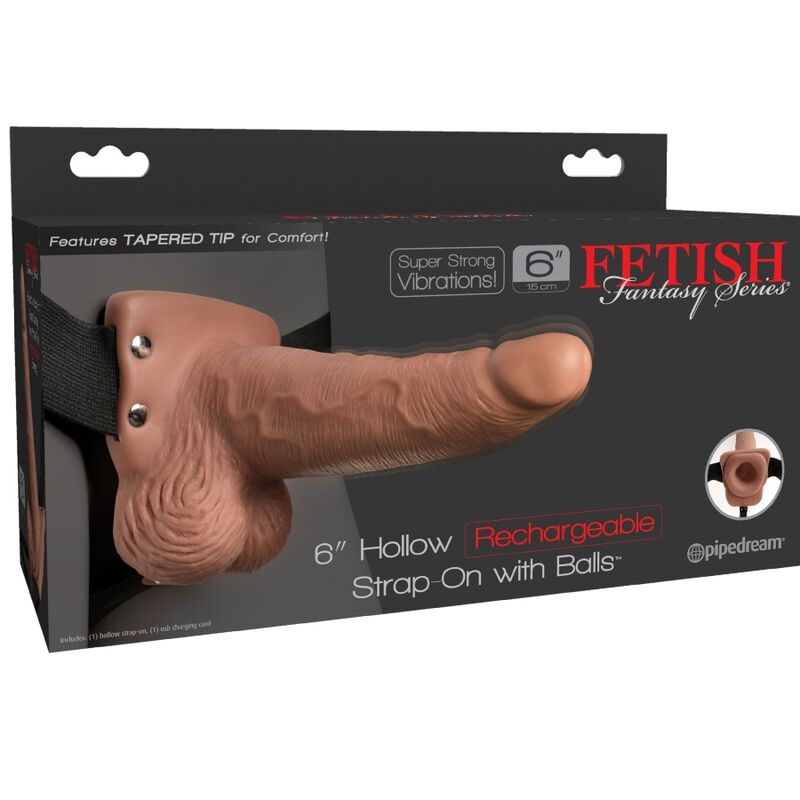 Serie fetish fantasy - imbracatura regolabile pene realistico con testicoli ricaricabili e vibratore 15 cm-5
