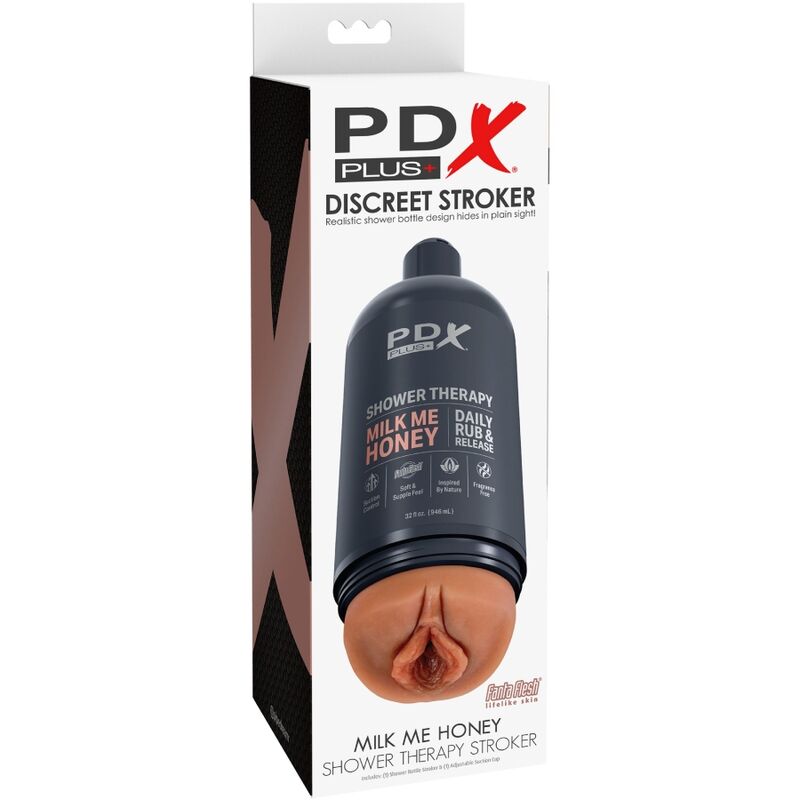 Pdx plus - masturbatore stroker dal design discreto con flacone di shampoo milk me honey candy-5