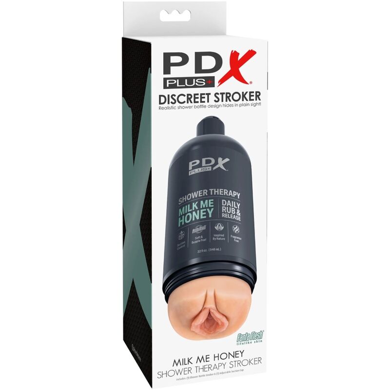 Pdx plus - masturbatore stroker dal design discreto con flacone shampoo milk me honey-5