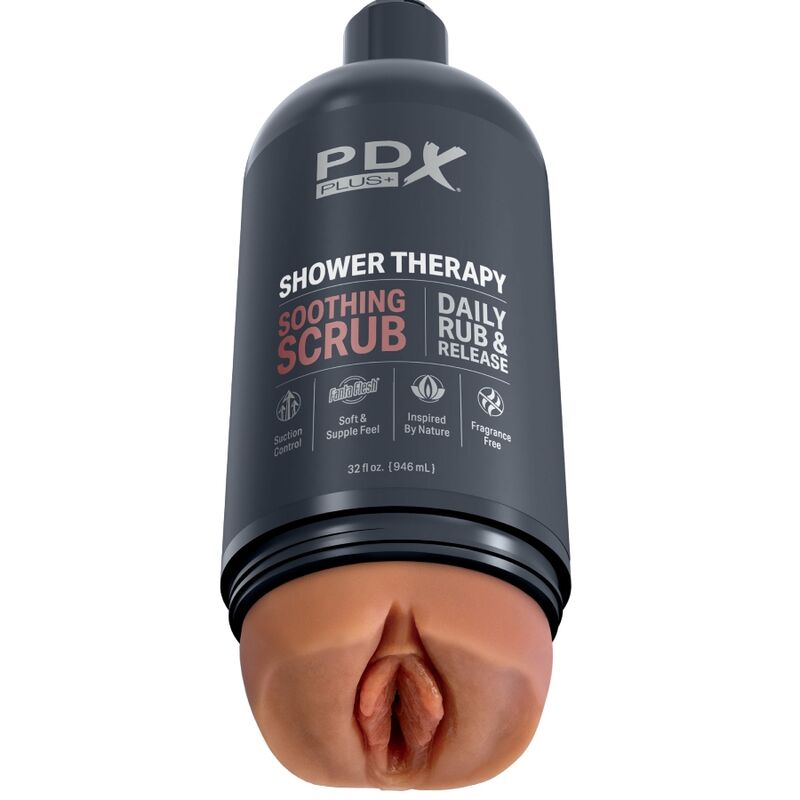 Pdx plus - masturbatore stroker dal design discreto con flacone shampoo scrub lenitivo al caramello