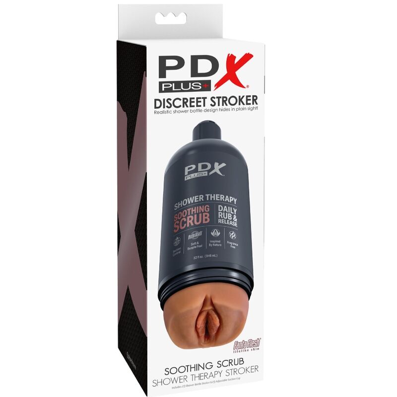 Pdx plus - masturbatore stroker dal design discreto con flacone shampoo scrub lenitivo al caramello-4