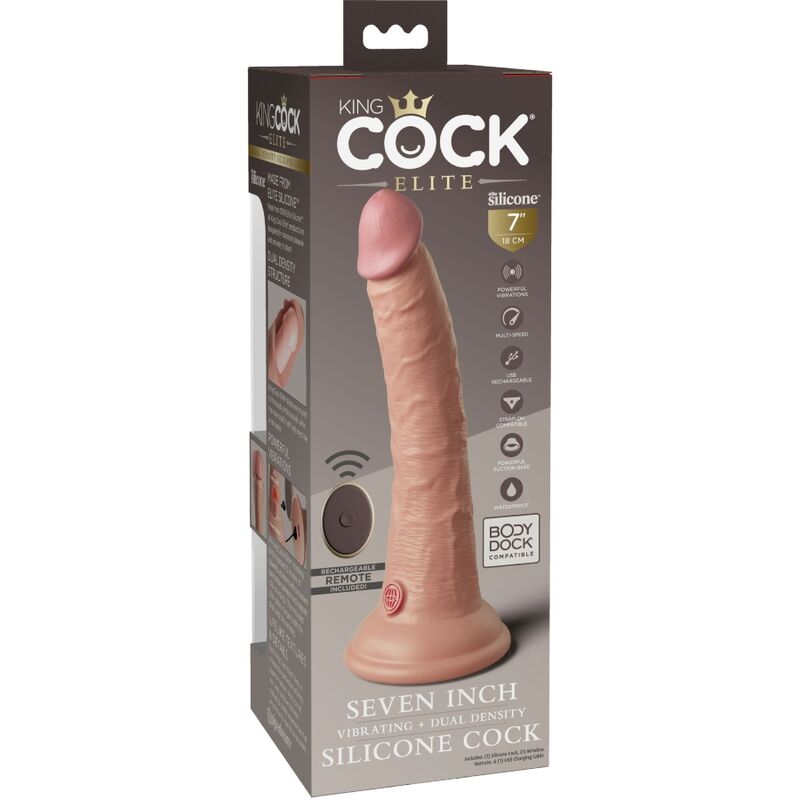King cock elite - vibratore realistico e dildo in silicone telecomando 17,8 cm-4