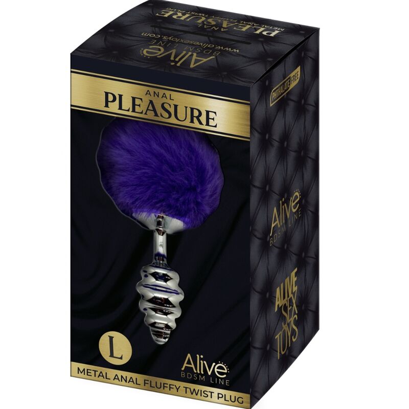 Alive - plug piacere anale spirale metallo fluffy viola scuro taglia l-4