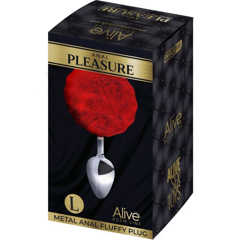 Alive - plug piacere anale metallo liscio rosso fluffy taglia l-1