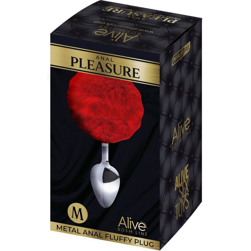 Alive - plug piacere anale metallo liscio rosso fluffy taglia m-1