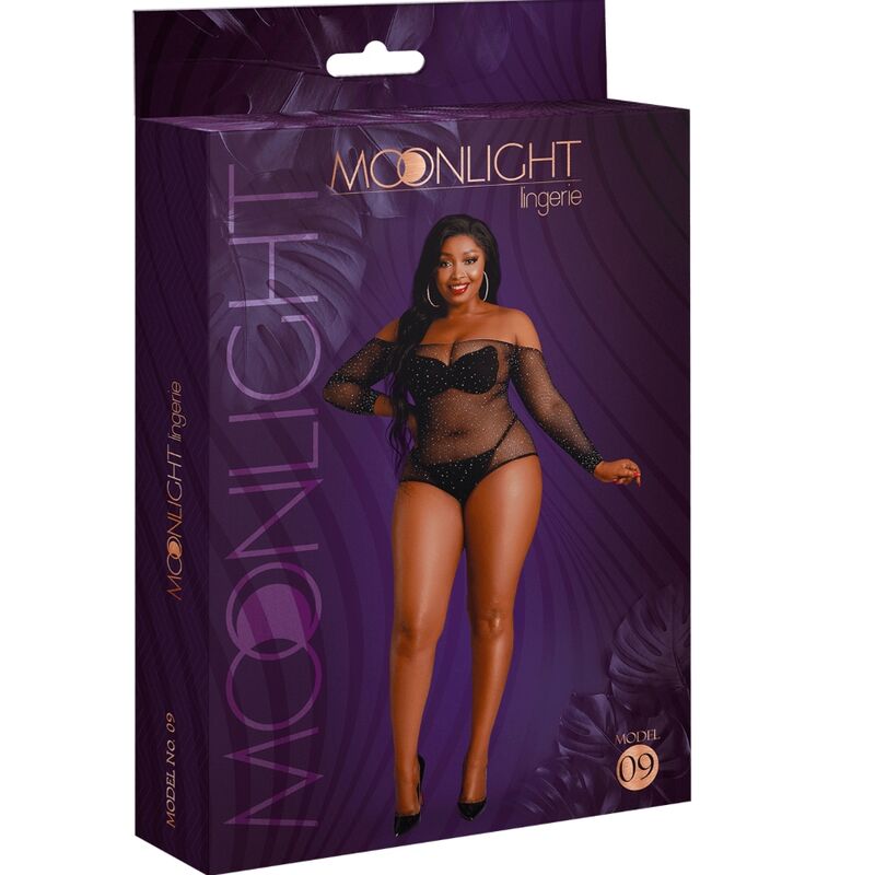 Moonlight - body manica lunga modello 9 nero lucido taglia plus