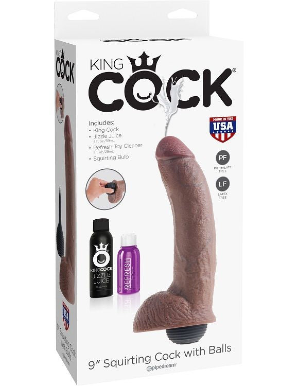 King cock pene realistico eyaculador marron 22.86cm-3