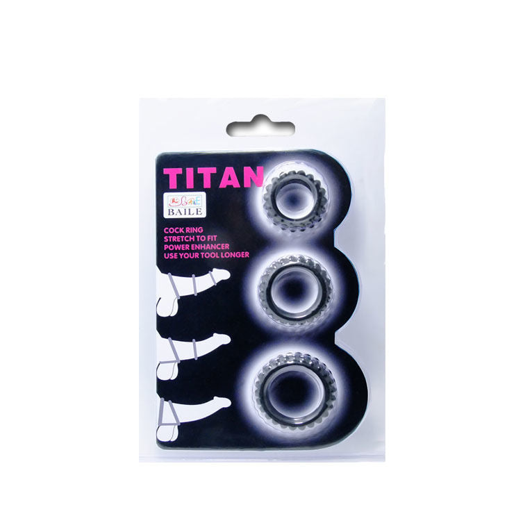 Baile  titan set 3pcs cock ring black 2.8 + 2.4 + 1.9 cm-4