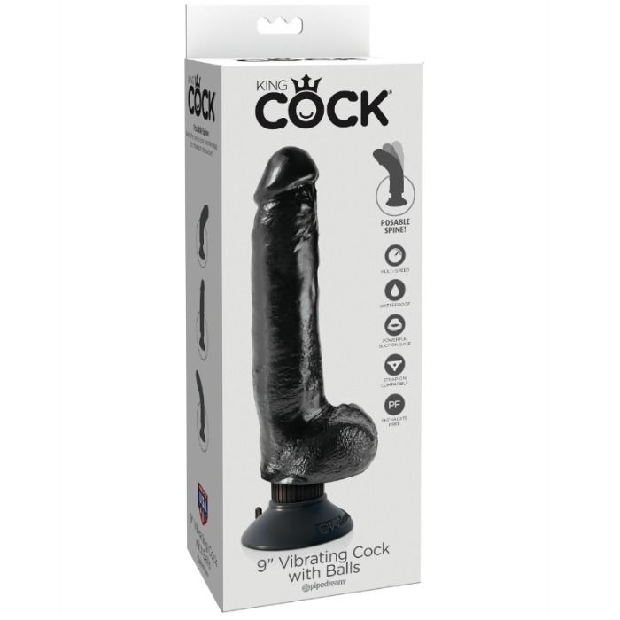 Dildo vibrador king cock con testiculos 23 cm negro-1