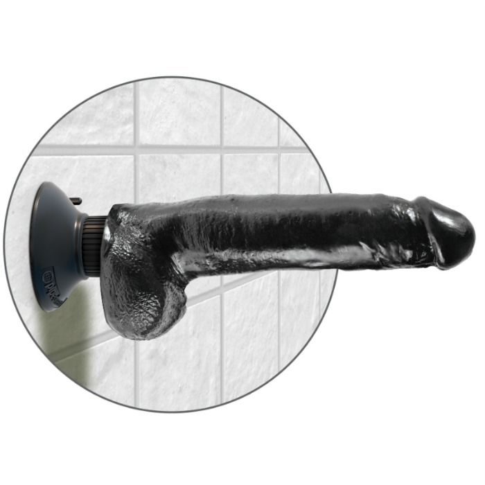 Dildo vibrador king cock con testiculos 23 cm negro-3
