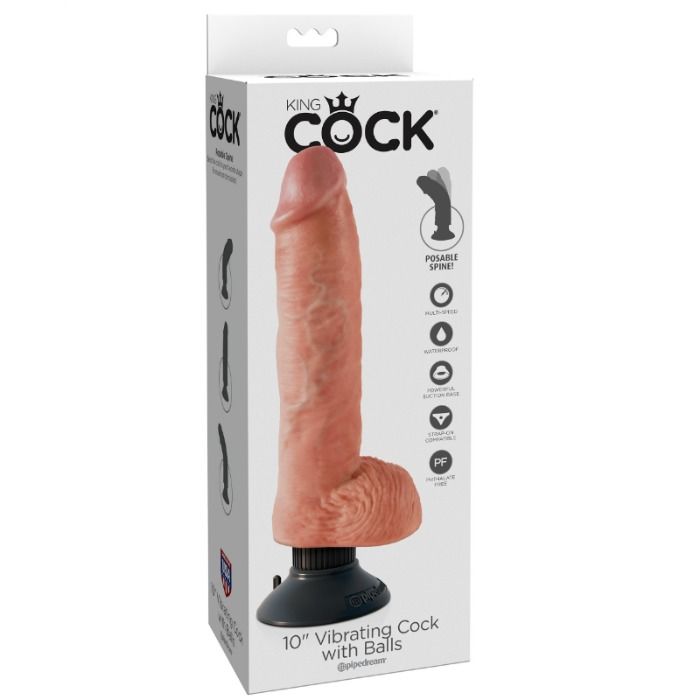 King cock 25,5 cm cazzo vibrante con palline nere-1