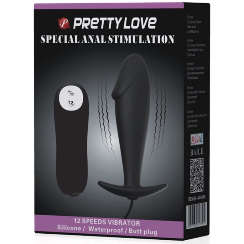 Pretty love plug anal silicona forma pene y 12 modos vibracion - negro-6