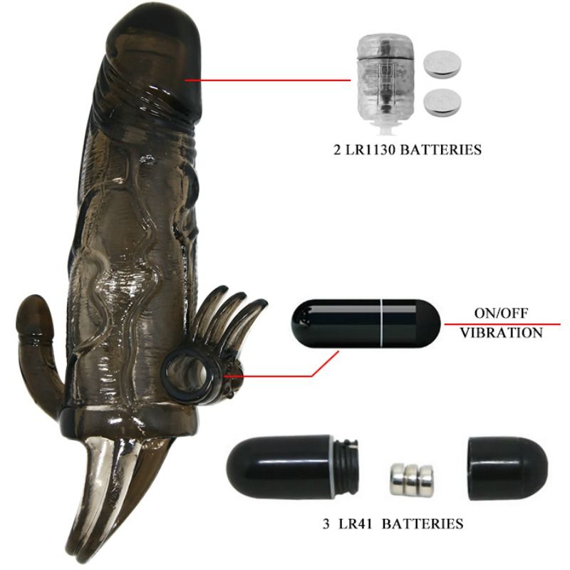 Brave man funda pene anal y clitoris vibrador 16.5 cm negro-7