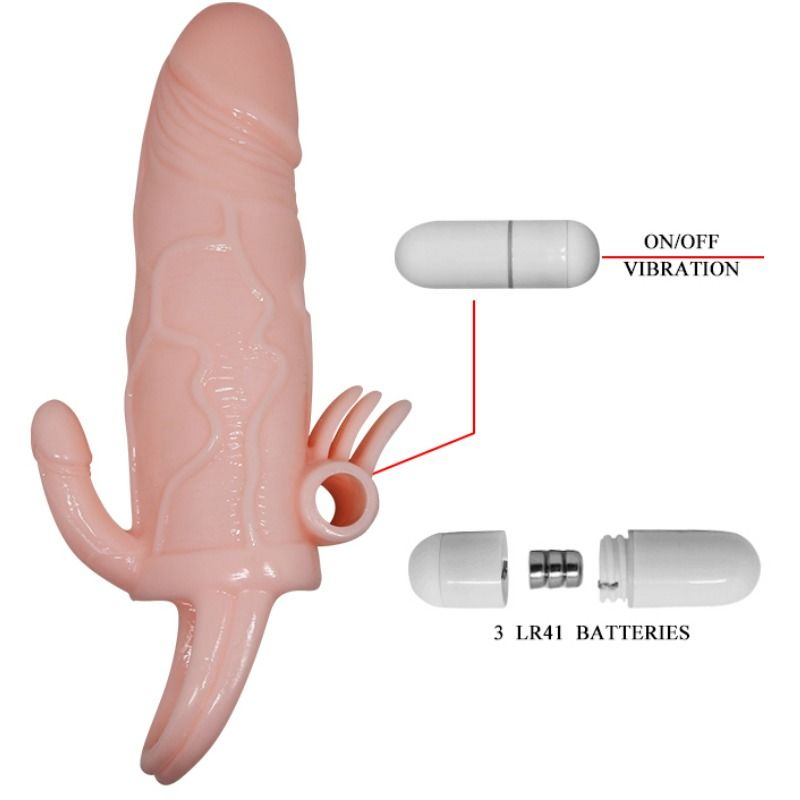 Brave man funda pene anal y clitoris vibrador 16.5 cm natural-7