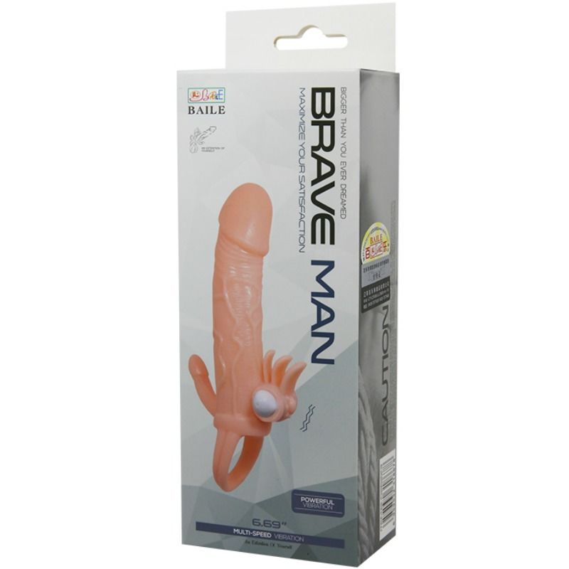 Brave man funda pene anal y clitoris vibrador 16.5 cm natural-9