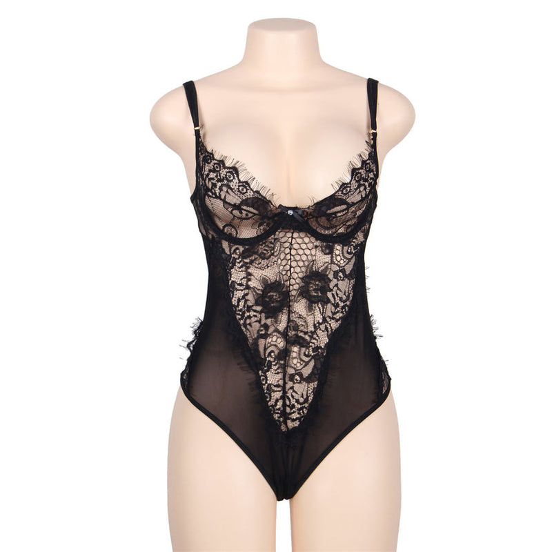 Subblime queen plus pizzo floreale e teddy nero con frange-0