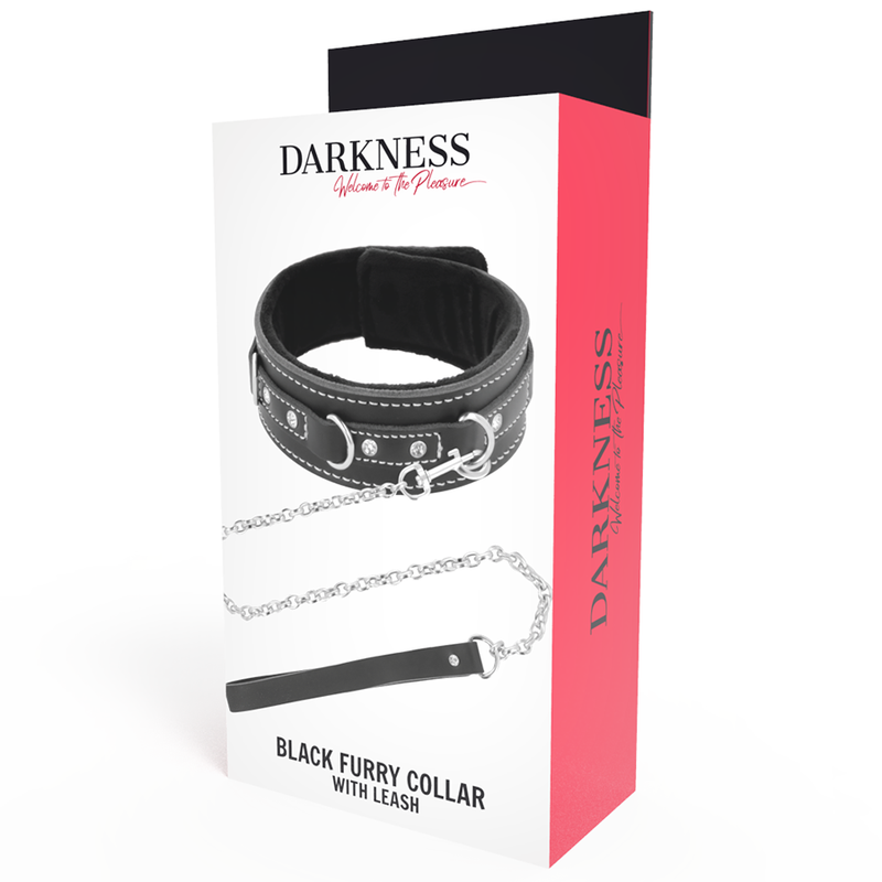 Darkness black furry collar with leash-4