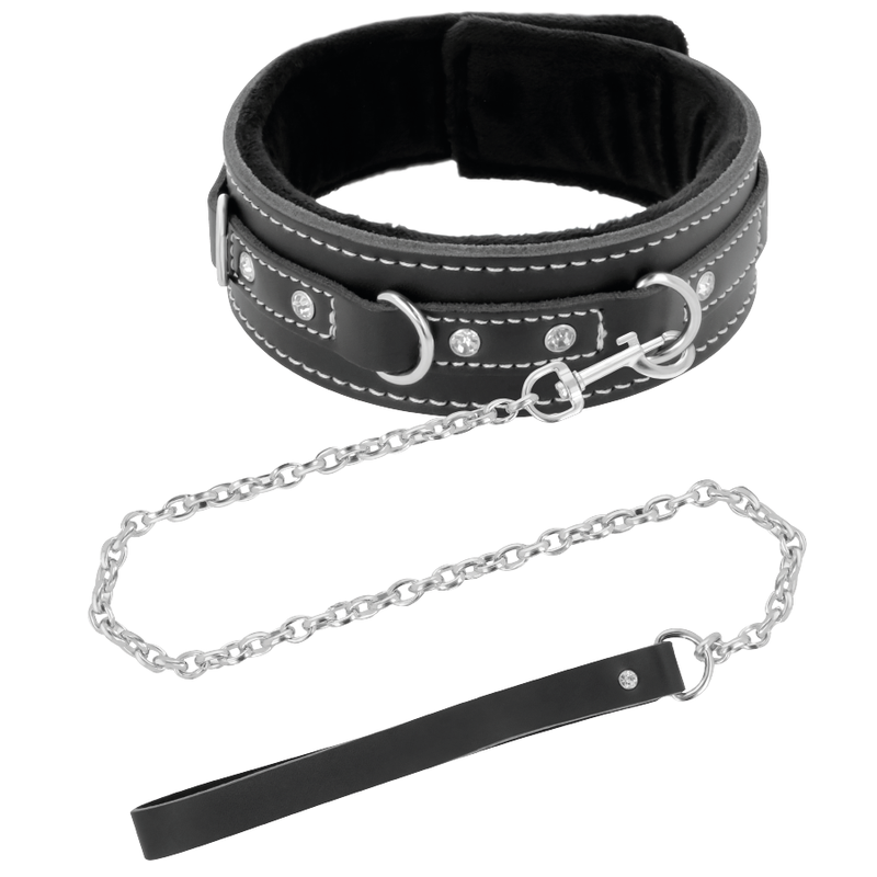 Darkness black furry collar with leash-1