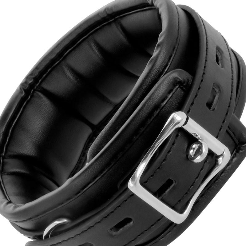 Darkness black soft collar with leash leather-3
