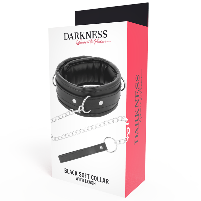 Darkness black soft collar with leash leather-4