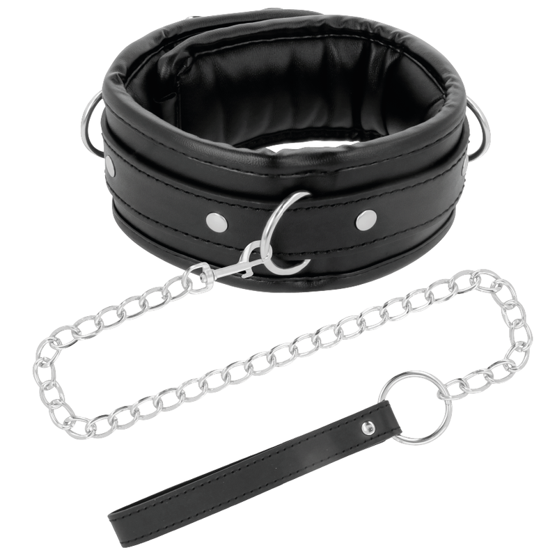 Darkness black soft collar with leash leather-1