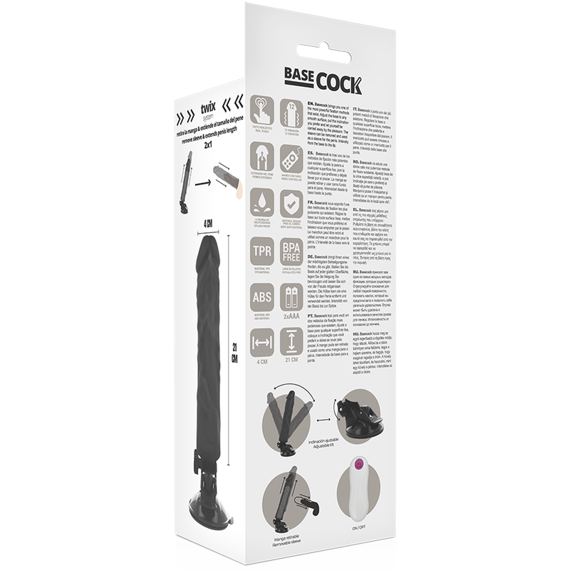 Basecock vibratore realistico telecomando nero 21 cm-3