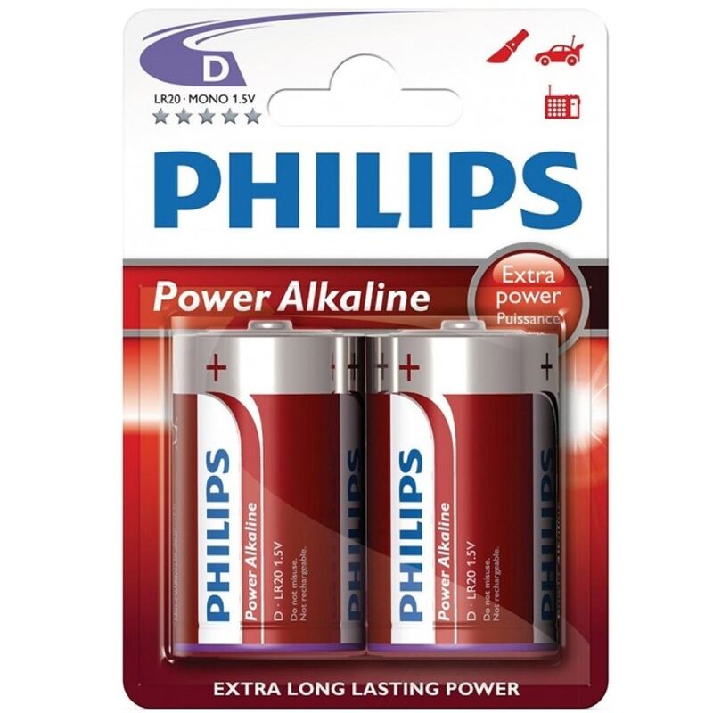 Philips power alkaline pila d lr20 blister * 2-0