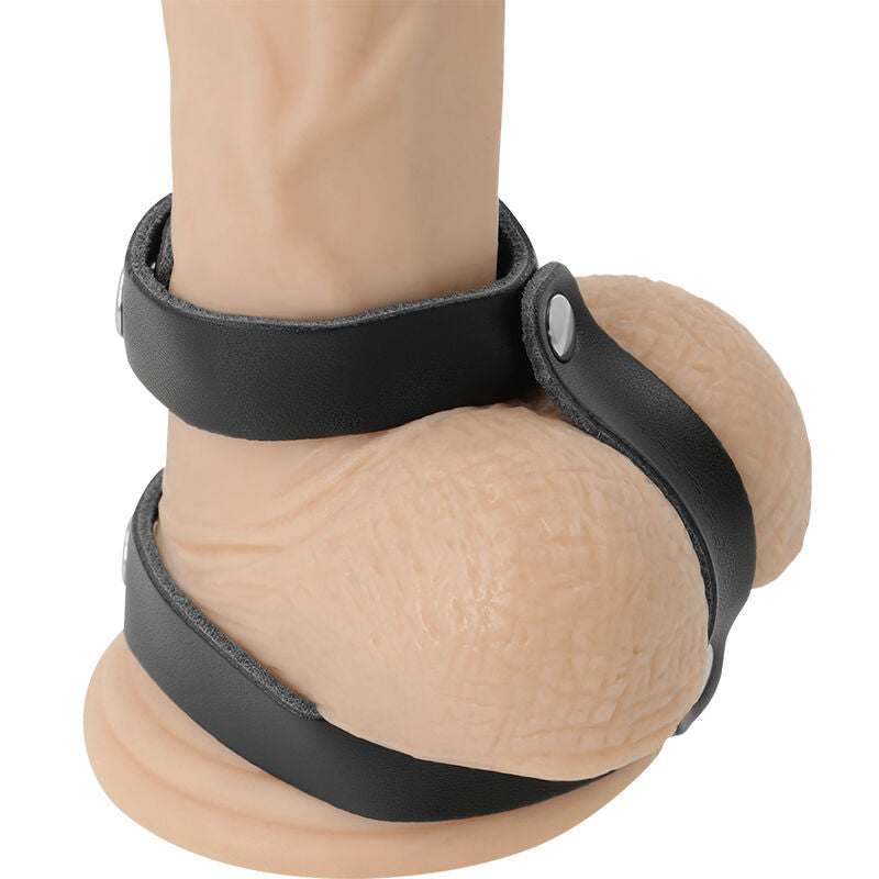 Darkness adjustable leather penis and testicles ring-2
