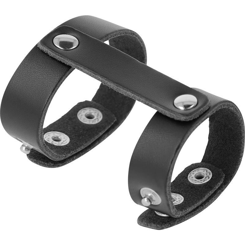 Darkness adjustable leather penis and testicles ring-1