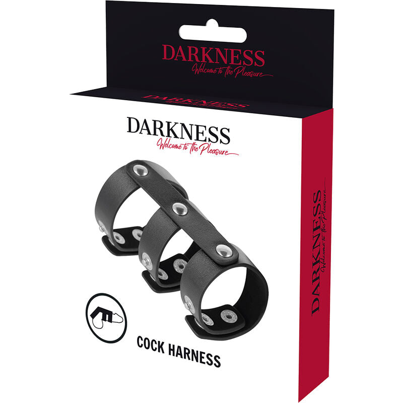 Darkness adjustable leather double  penis and testicles ring-4