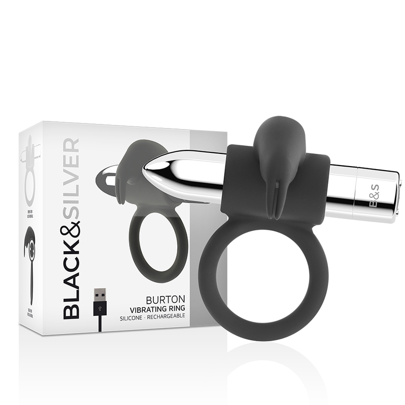 Black&silver burton rechargeable vibrating ring 10v-3