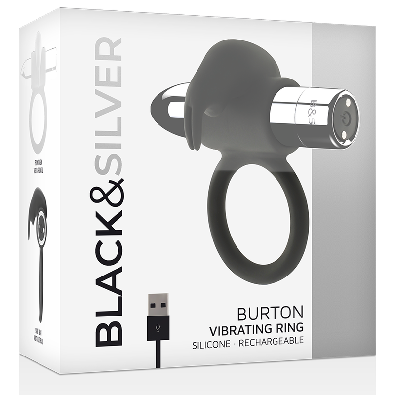 Black&silver burton rechargeable vibrating ring 10v-1
