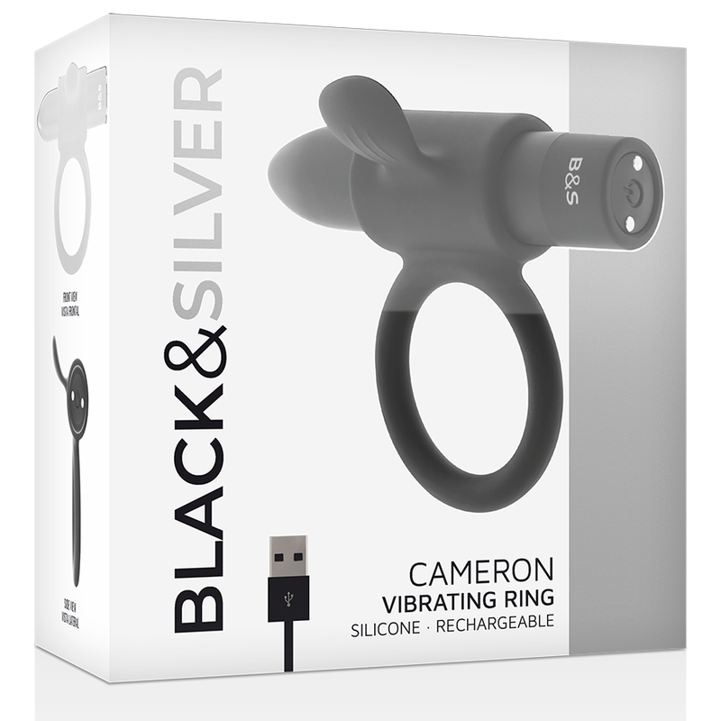Black&silver cameron rechargeable vibrating ring black-1