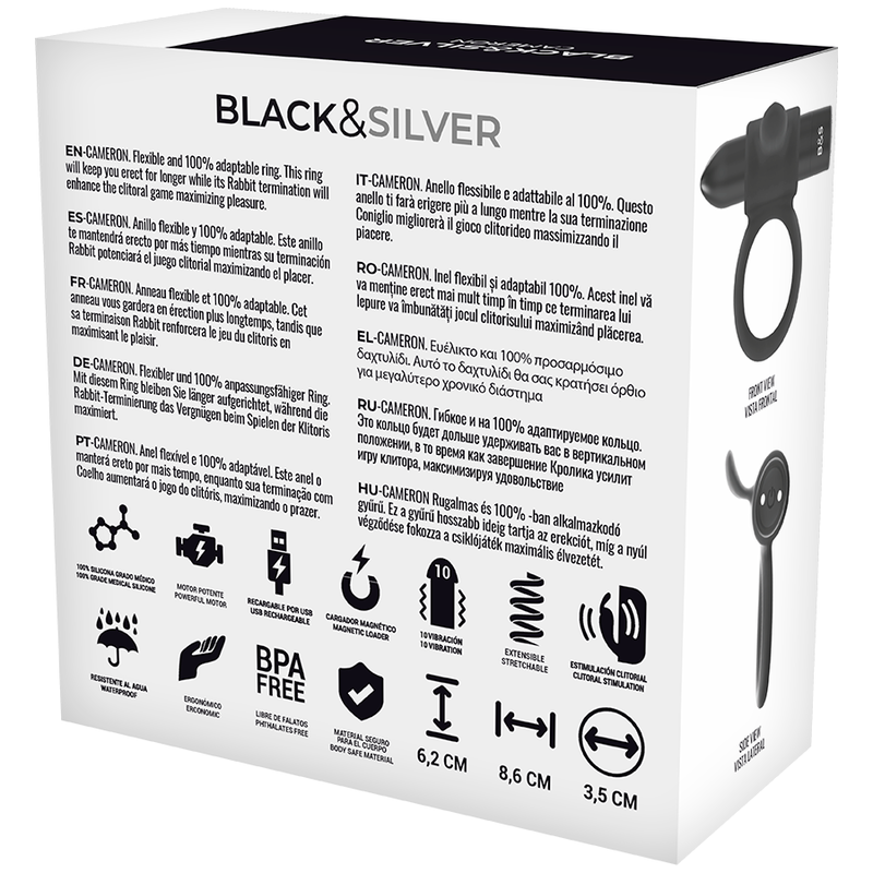 Black&silver cameron rechargeable vibrating ring black-2