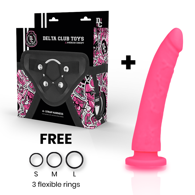 Delta club toys imbracatura + dong silicone rosa 17 x 3 cm-1