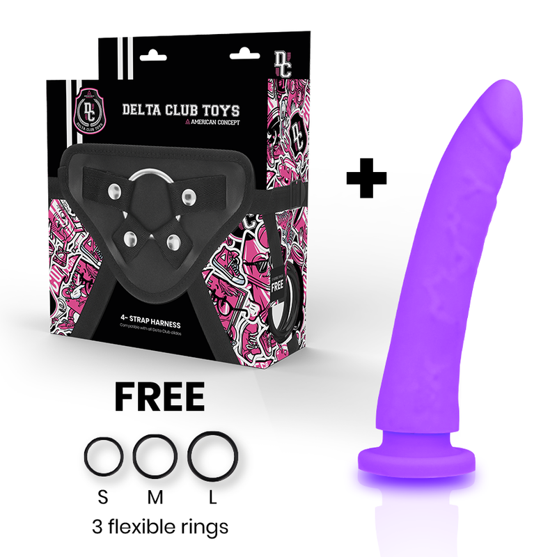 Delta club toys imbracatura + dong silicone viola 17 x 3 cm-1