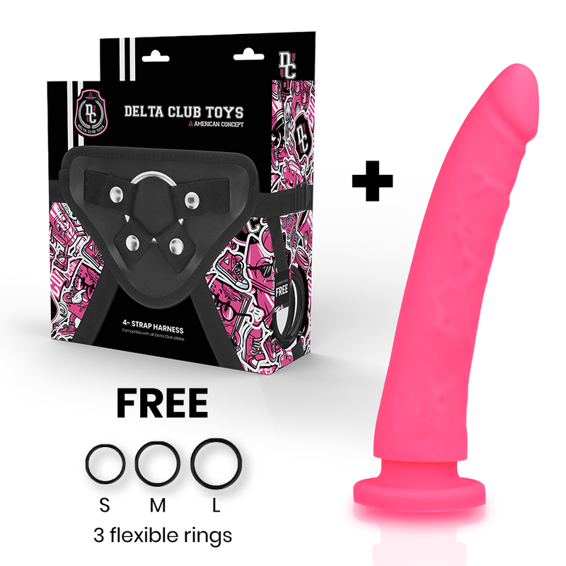 Delta club toys imbracatura + dong silicone rosa 20 x 4 cm-1