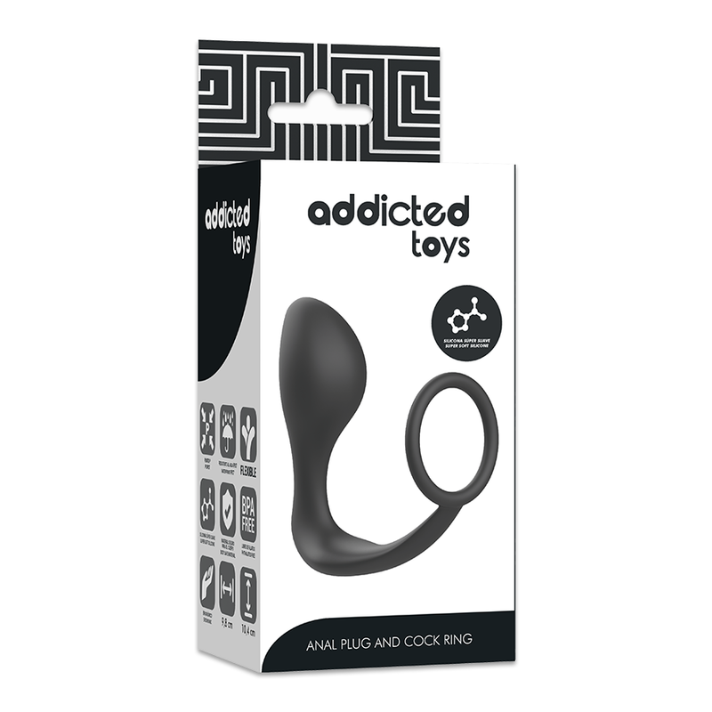 Plug anale di giocattoli addicted con anello in silicone nero-5