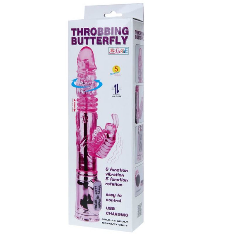 Vibrador recargable con rotacion y estimulador throbbing butterfly-8